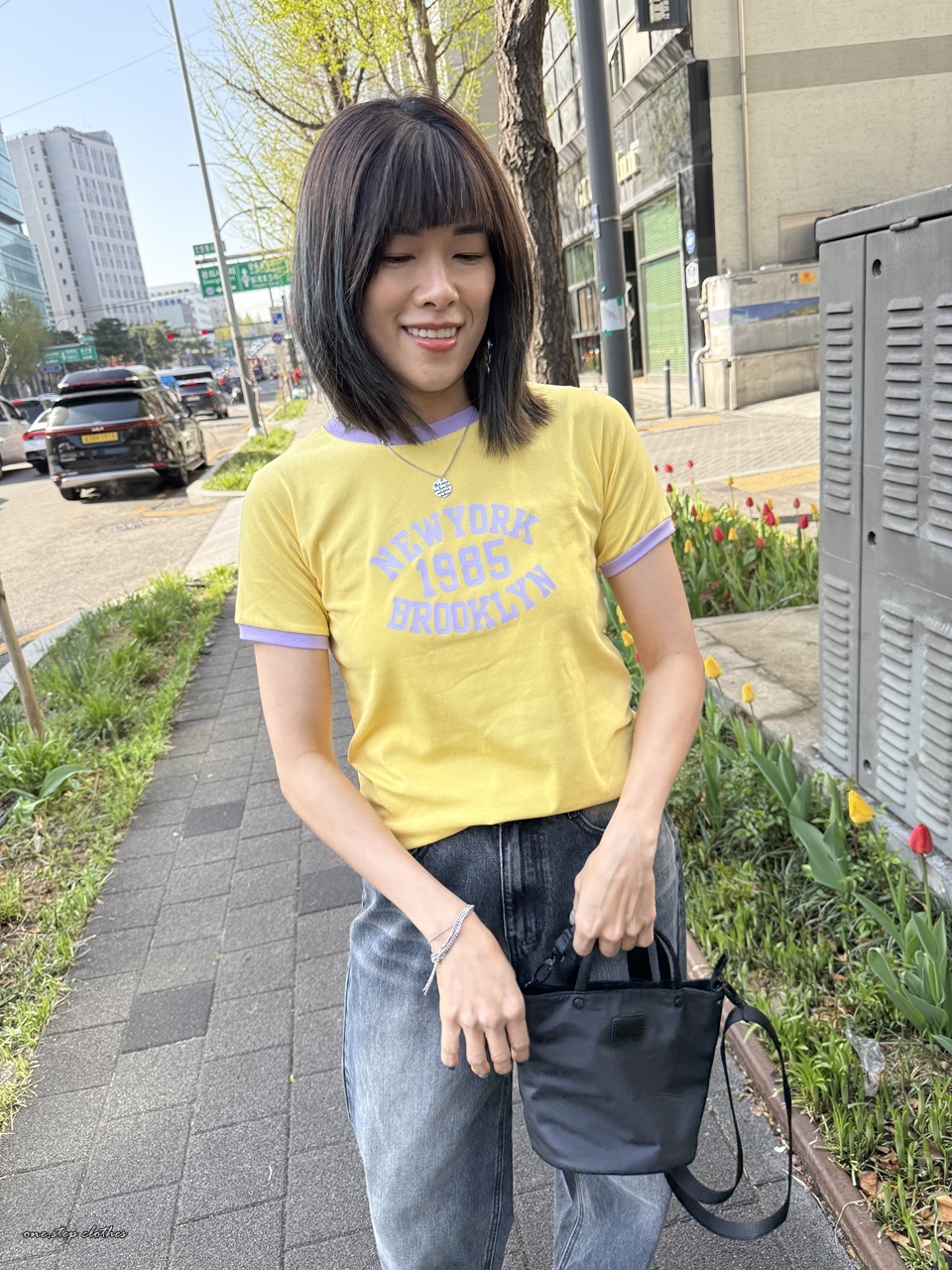 正韓美式復古new york跳色T (黃)