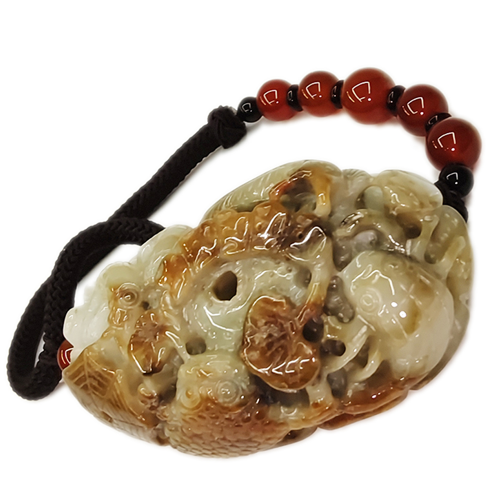 五福臨門{緬甸玉}紅翡三彩大把件【十方】135505