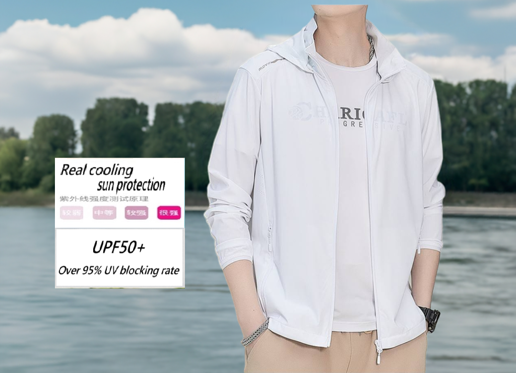 Black spruce-Men's UPF50+ Sun protection UV Ice silk cooling Solid Color hooded jacket黑雲杉-UPF50+防曬UV涼感降溫純色連帽外套男