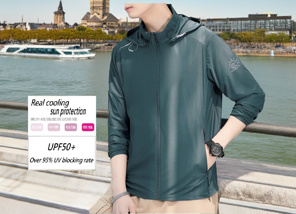 Black spruce-Men's UPF50+ Sun protection UV Ice silk cooling Solid Color hooded jacket黑雲杉-UPF50+防曬UV涼感降溫純色連帽外套男