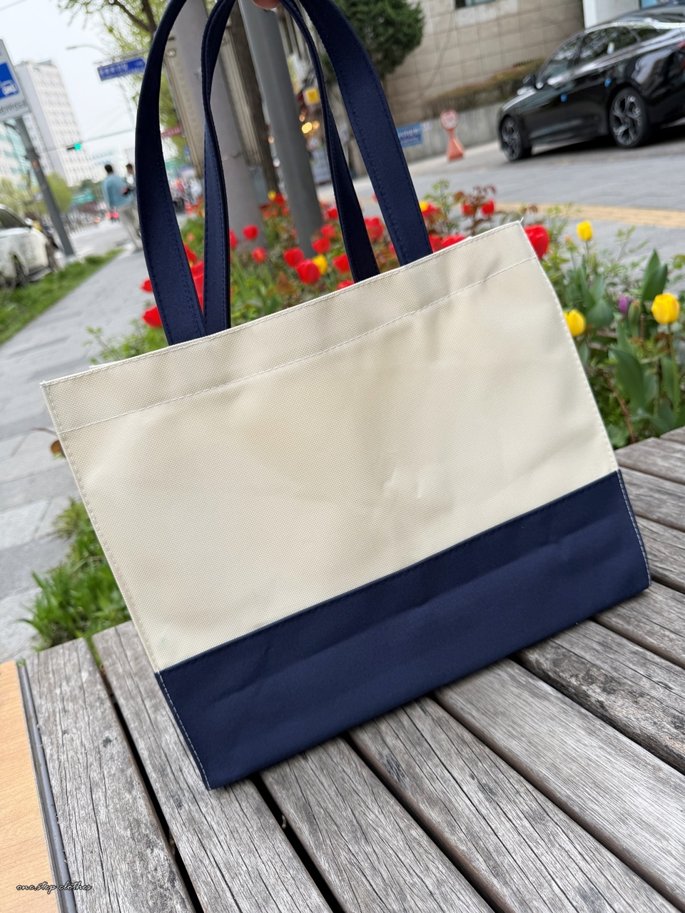 正韓學院Chill雙色拼接手提包 (藍)