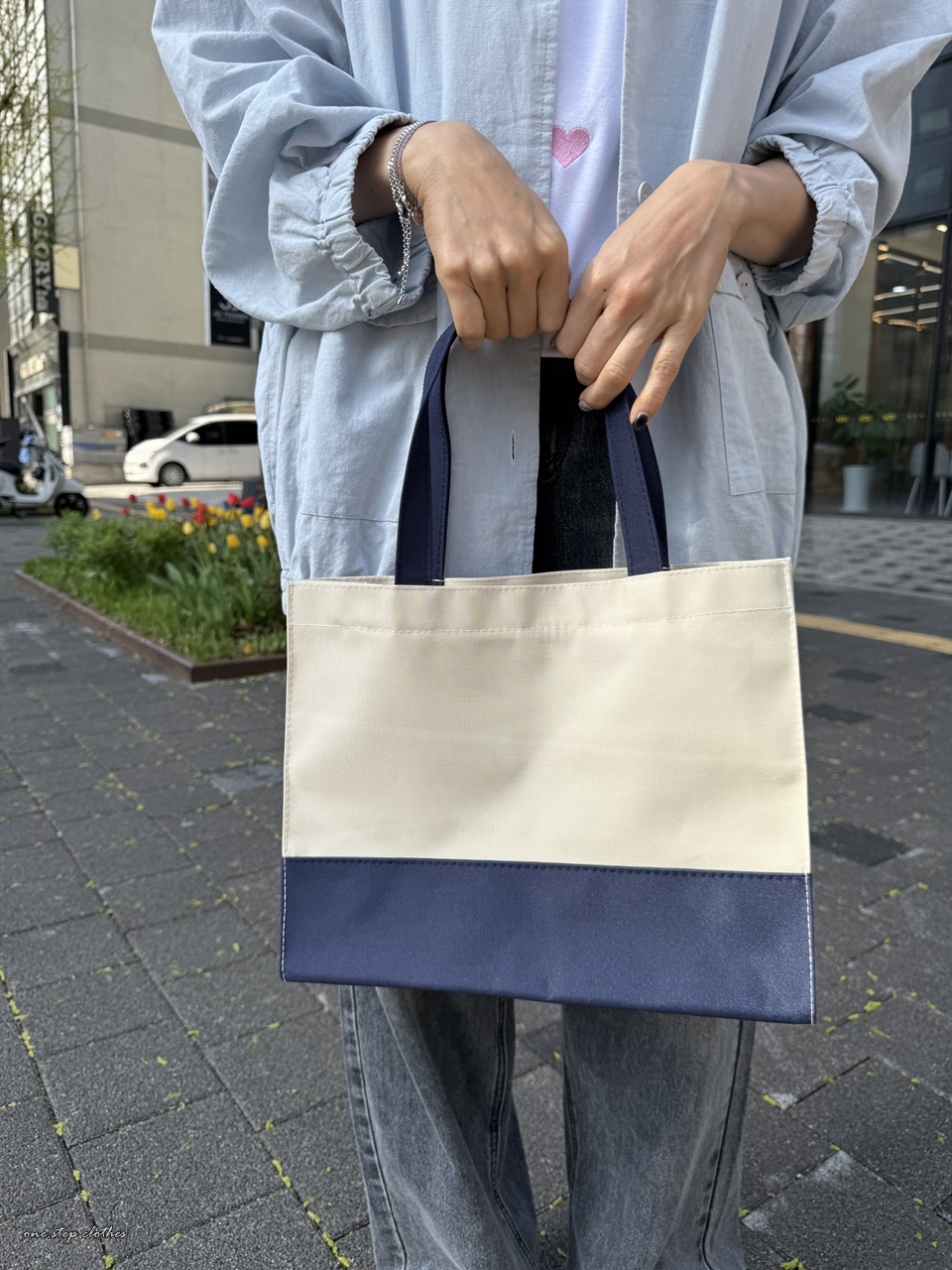 正韓學院Chill雙色拼接手提包 (藍)