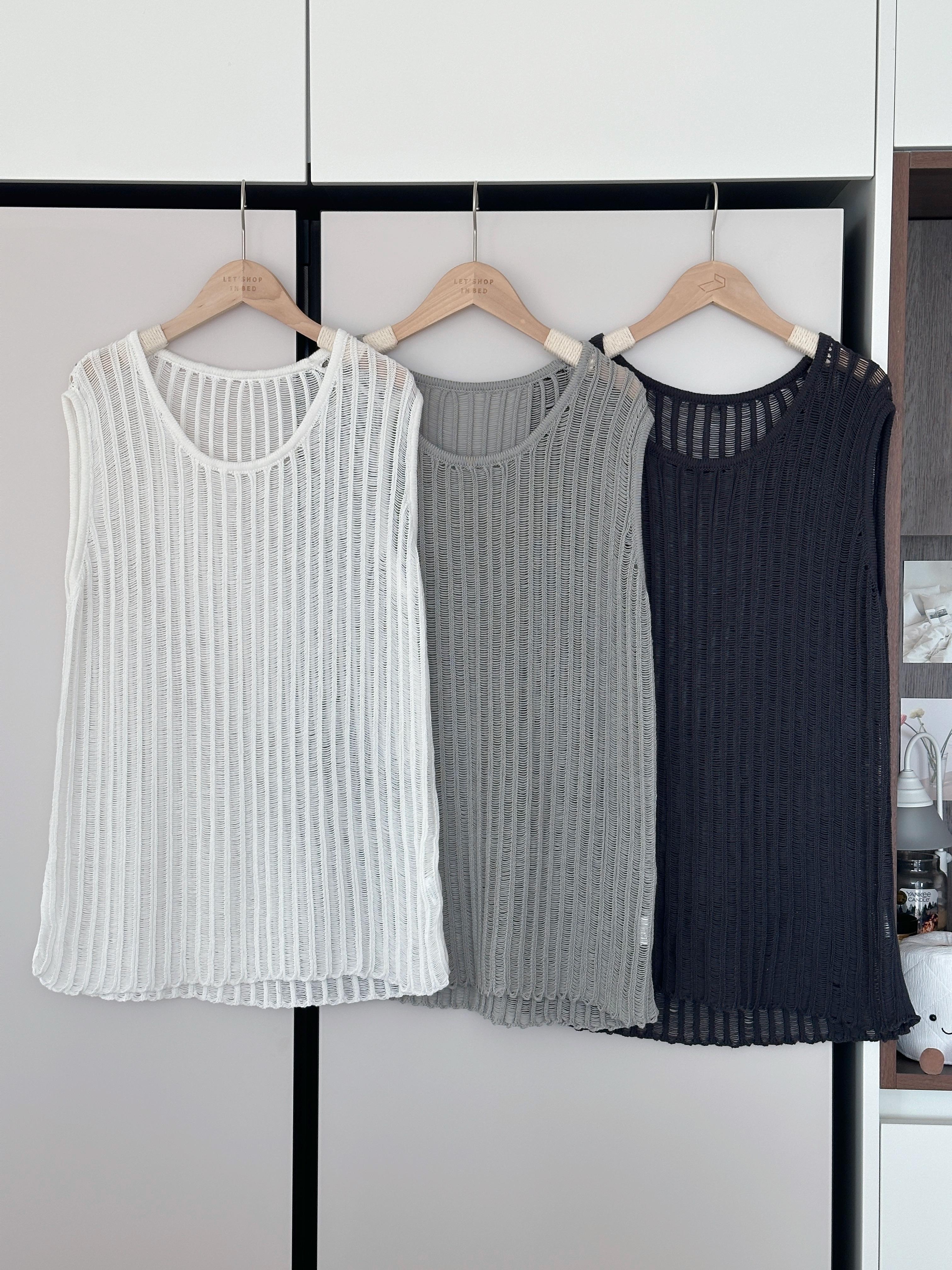 KR124 韓系慵懶感網織圓領背心-3色