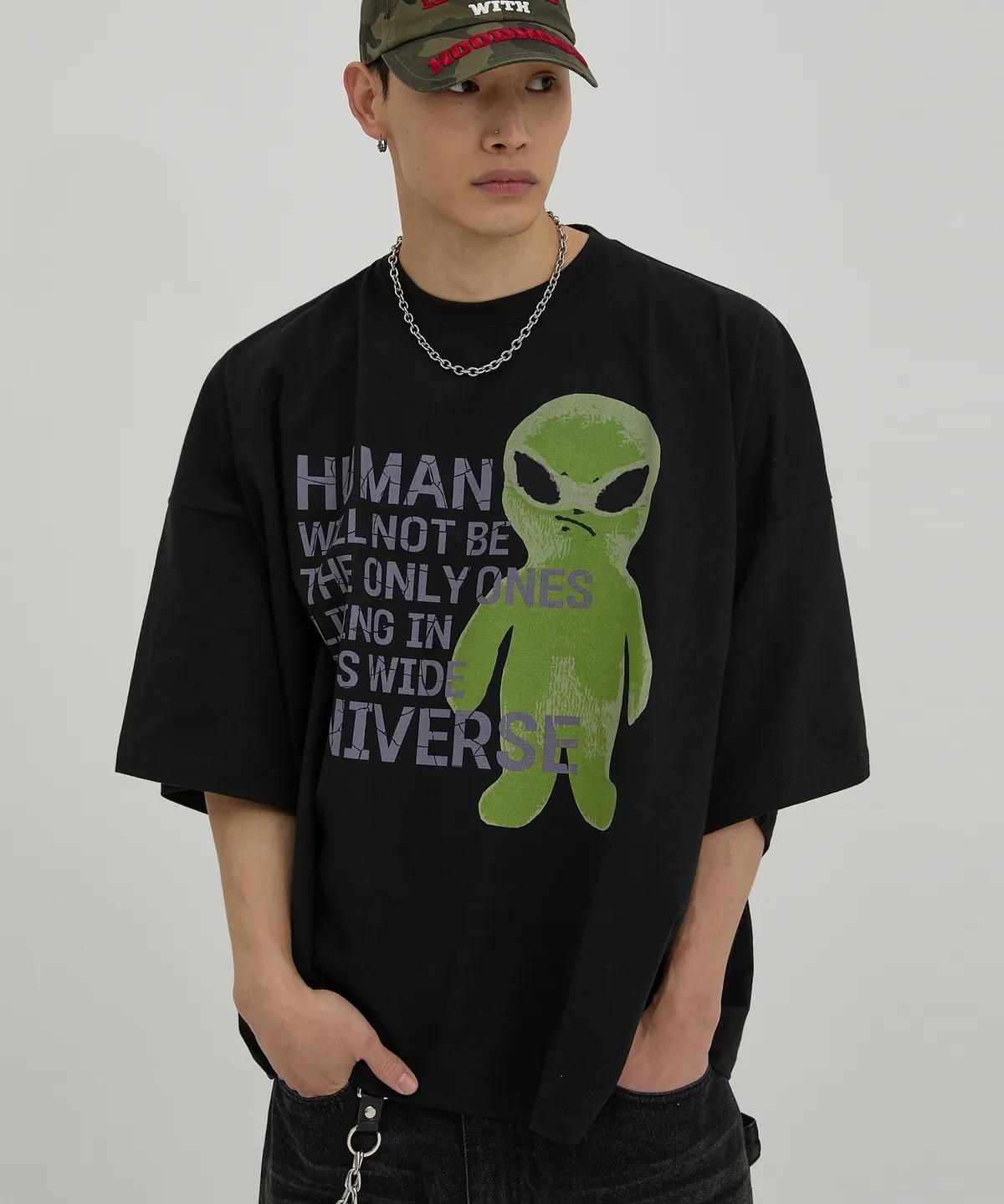 HOODHOOD Alien Slogan Oversized Short-Sleeve Tee