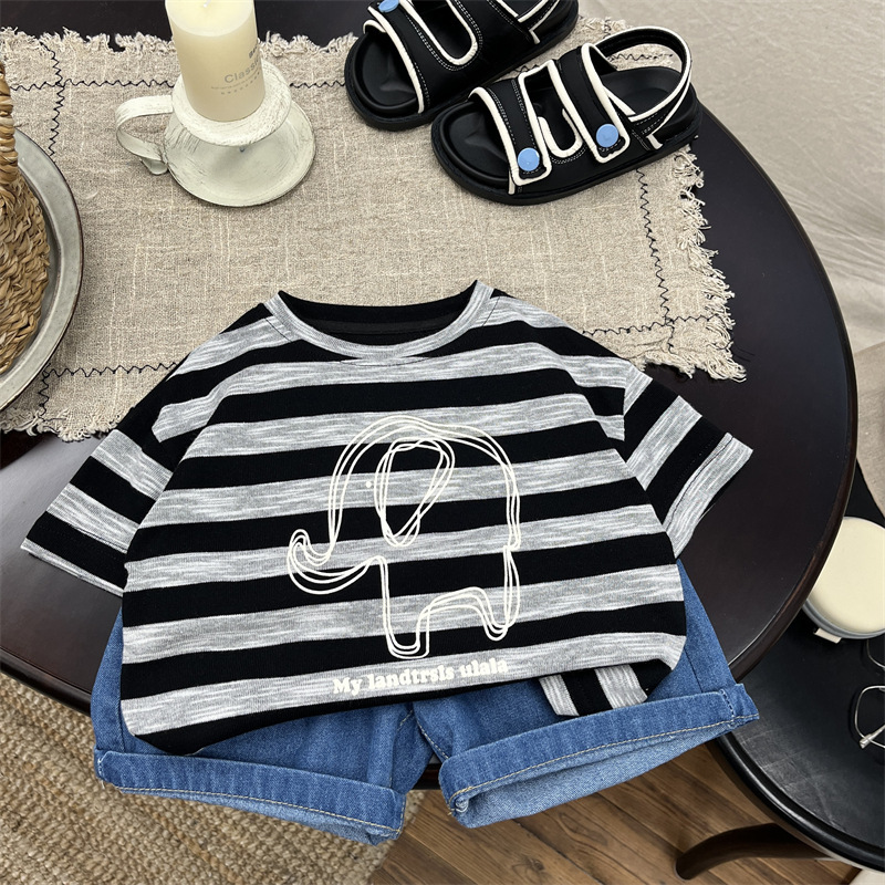 25夏 黑白大象條紋短T