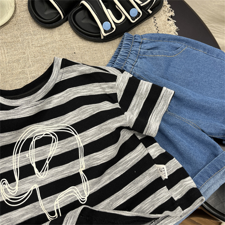 25夏 黑白大象條紋短T