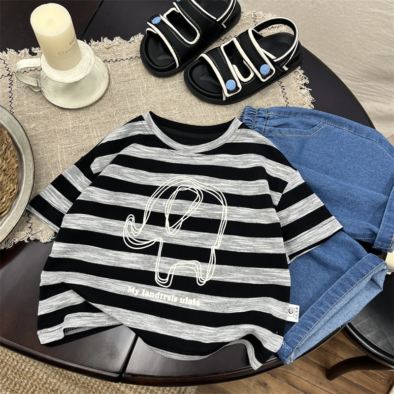 25夏 黑白大象條紋短T