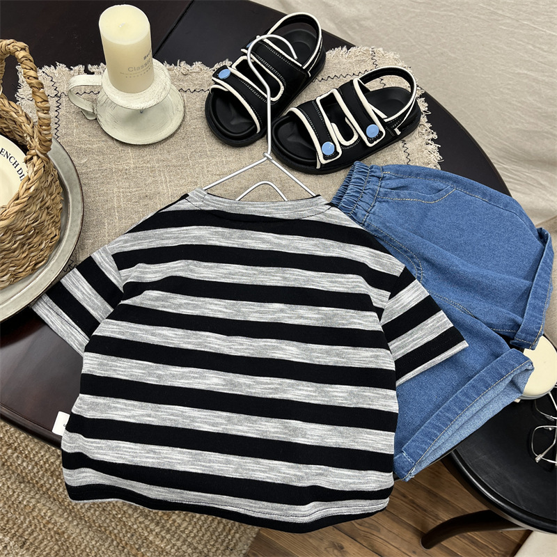 25夏 黑白大象條紋短T