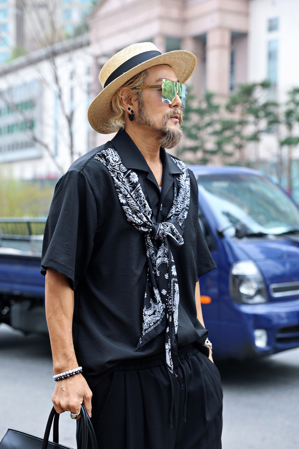 佩斯利圍巾短袖襯衫