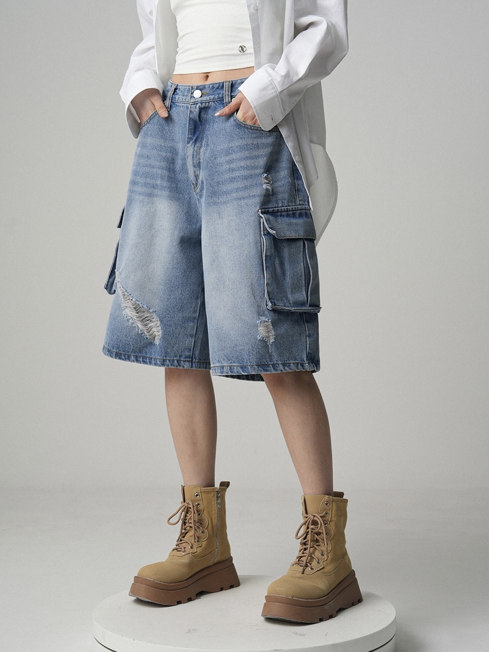 <預購> 韓國AVANDRESS寬版工裝五分牛仔褲