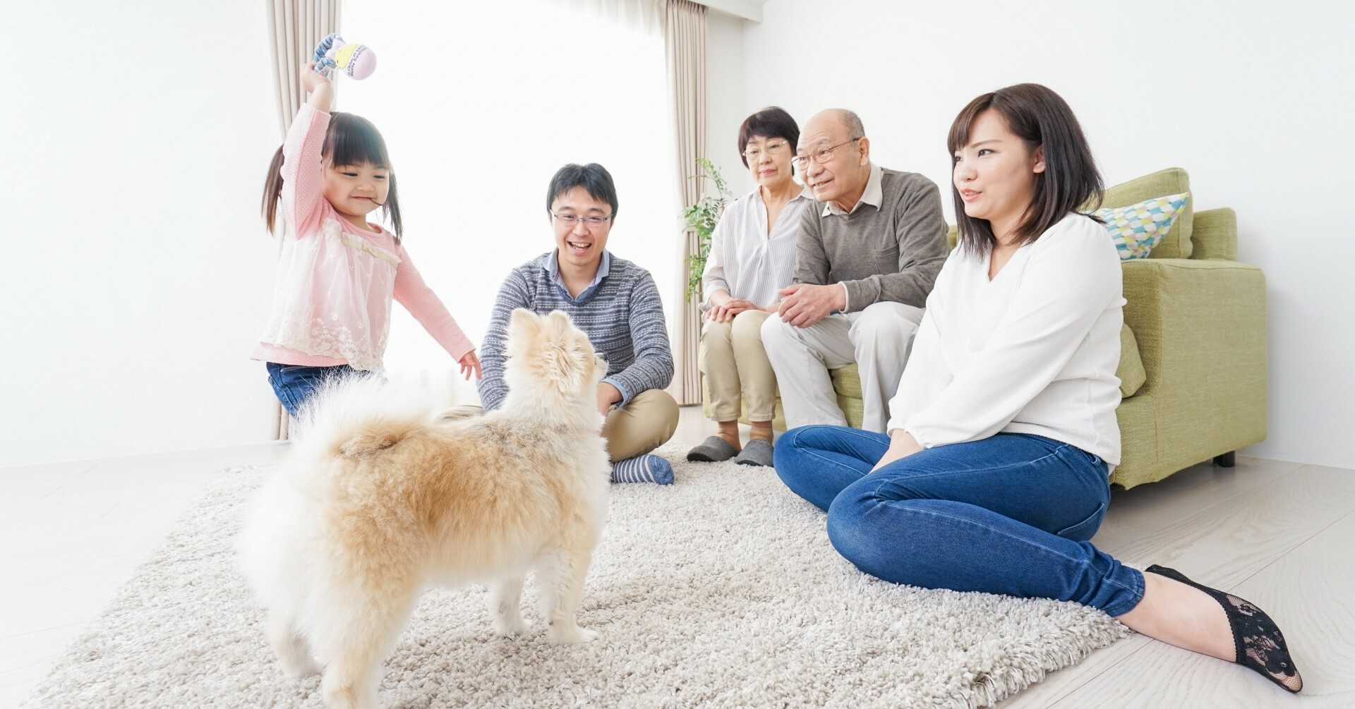 全家人圍坐與毛孩互動的溫馨畫面,傳遞寵物如家人般的重要情感連結
