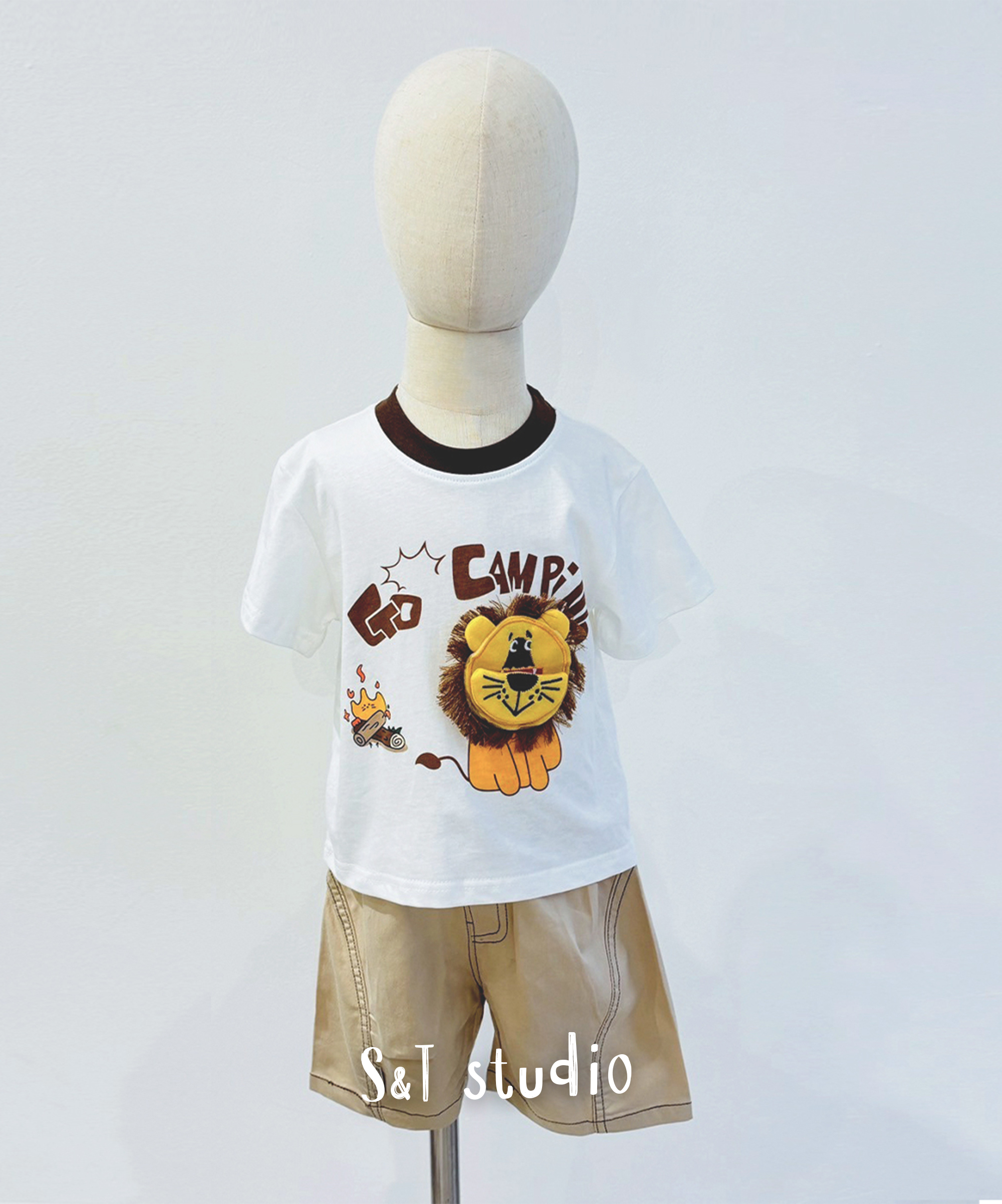 配色領獅子GO CAMPING T(90-130)