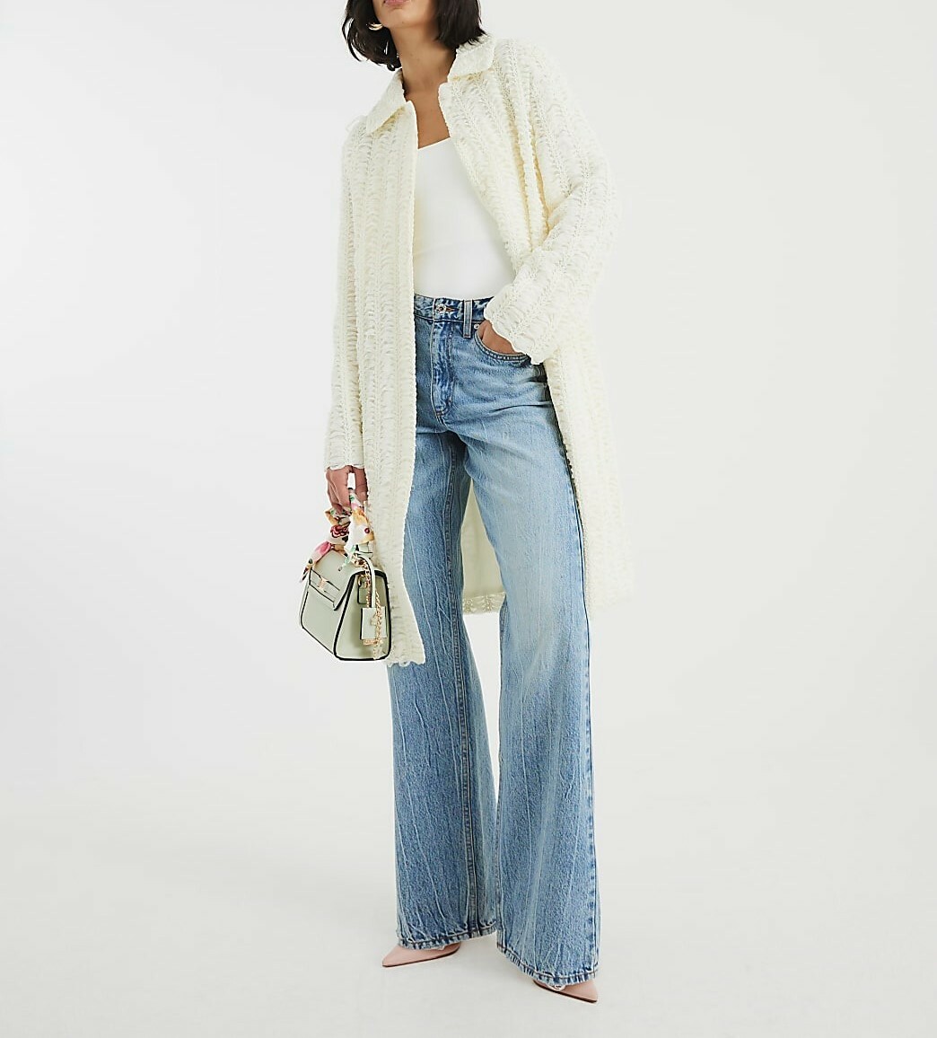 Cream White奶油白色紋理長外套