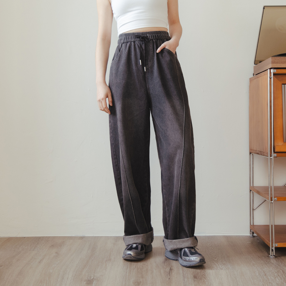 Brushed color three-dimensional pressed cocoon jeans, two colors for sale【04011823】in stock+pre-order