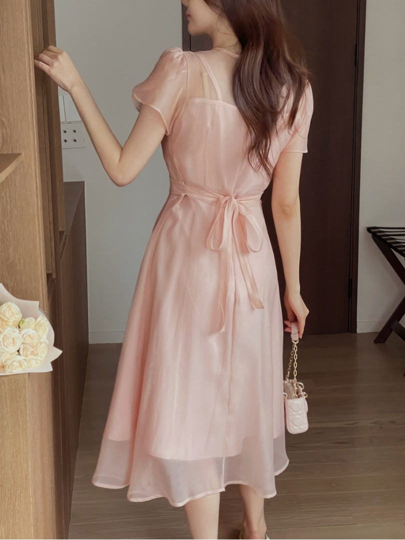 [現貨] Olivia 甜美花苞袖洋裝 [ 粉色 / Free ]