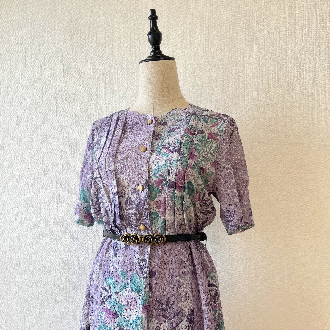 日本製浪漫粉紫色喱士連身裙