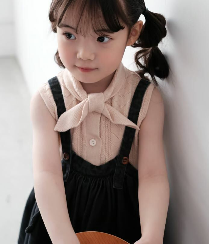 mes kids des fleurs 針織領結背心 bow tie knitwear-beige