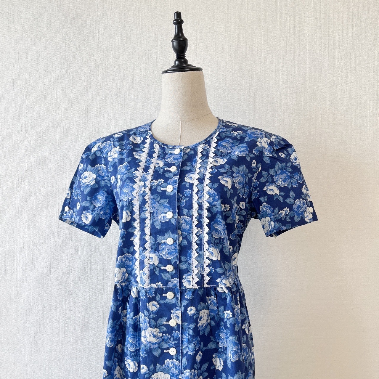 日本製藍色玫瑰花綿質連身裙