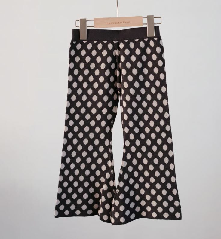 mes kids des fleurs 針織圓點長褲 flared trousers-white dots