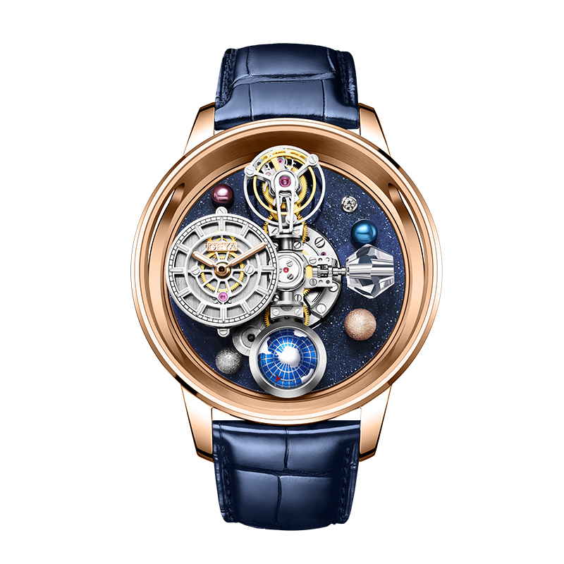 【GEYA 格雅】G78182 天體系列 銀河星系錶盤 鏤空 動力儲存 寶石軸承 夜光 機械 真皮 手錶