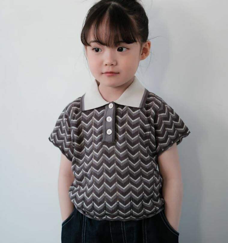 mes kids des fleurs 針織波紋polo衫 polo shirt-black
