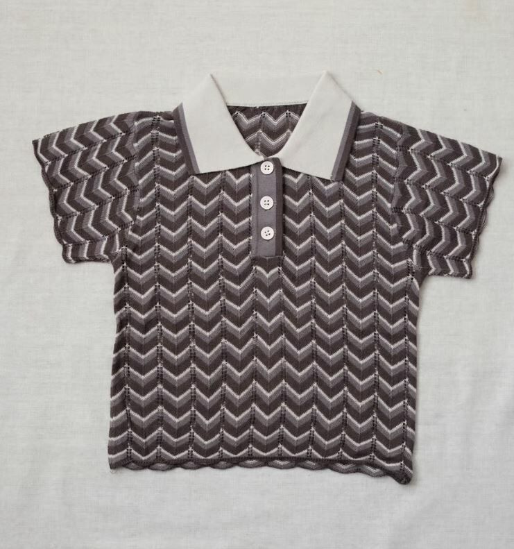 mes kids des fleurs 針織波紋polo衫 polo shirt-black