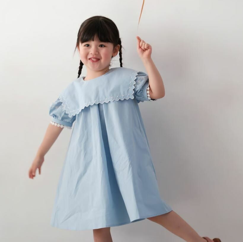 mes kids des fleurs 海軍領刺繡洋 navy collar dress-blue