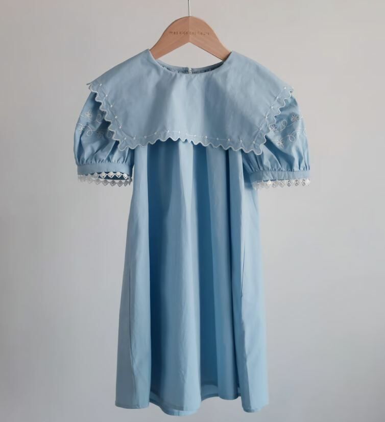 mes kids des fleurs 海軍領刺繡洋 navy collar dress-blue