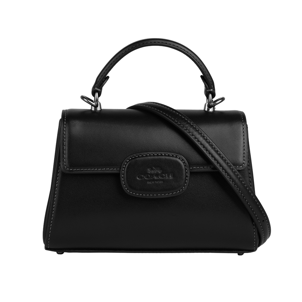 【COACH】Eliza 小牛皮翻蓋迷你梯形手提/斜背二用包(黑色) CW182 QBBK