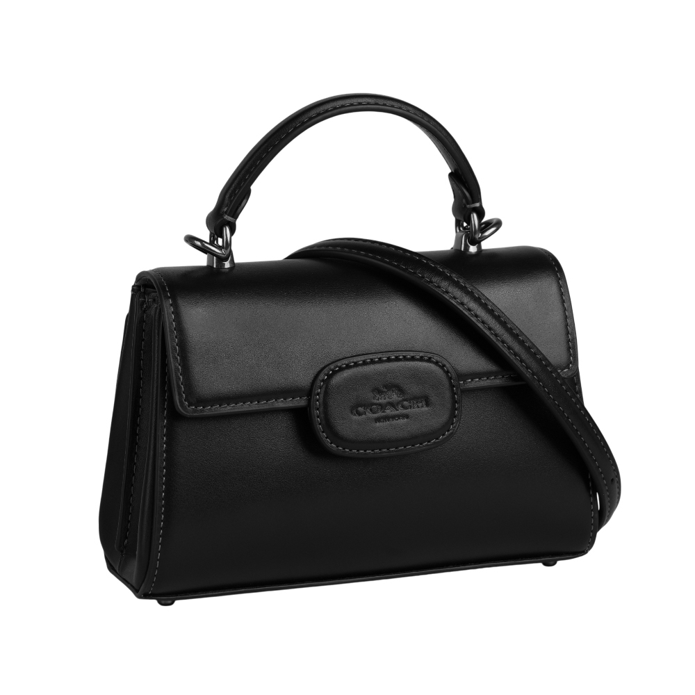 【COACH】Eliza 小牛皮翻蓋迷你梯形手提/斜背二用包(黑色) CW182 QBBK