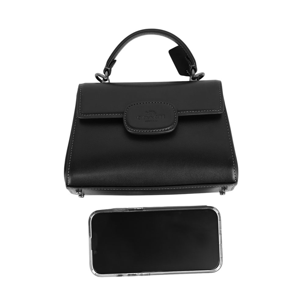 【COACH】Eliza 小牛皮翻蓋迷你梯形手提/斜背二用包(黑色) CW182 QBBK