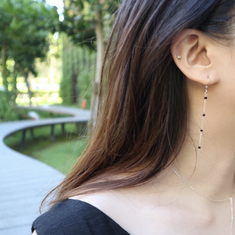 Maleficent 耳飾｜天然黑尖晶石｜