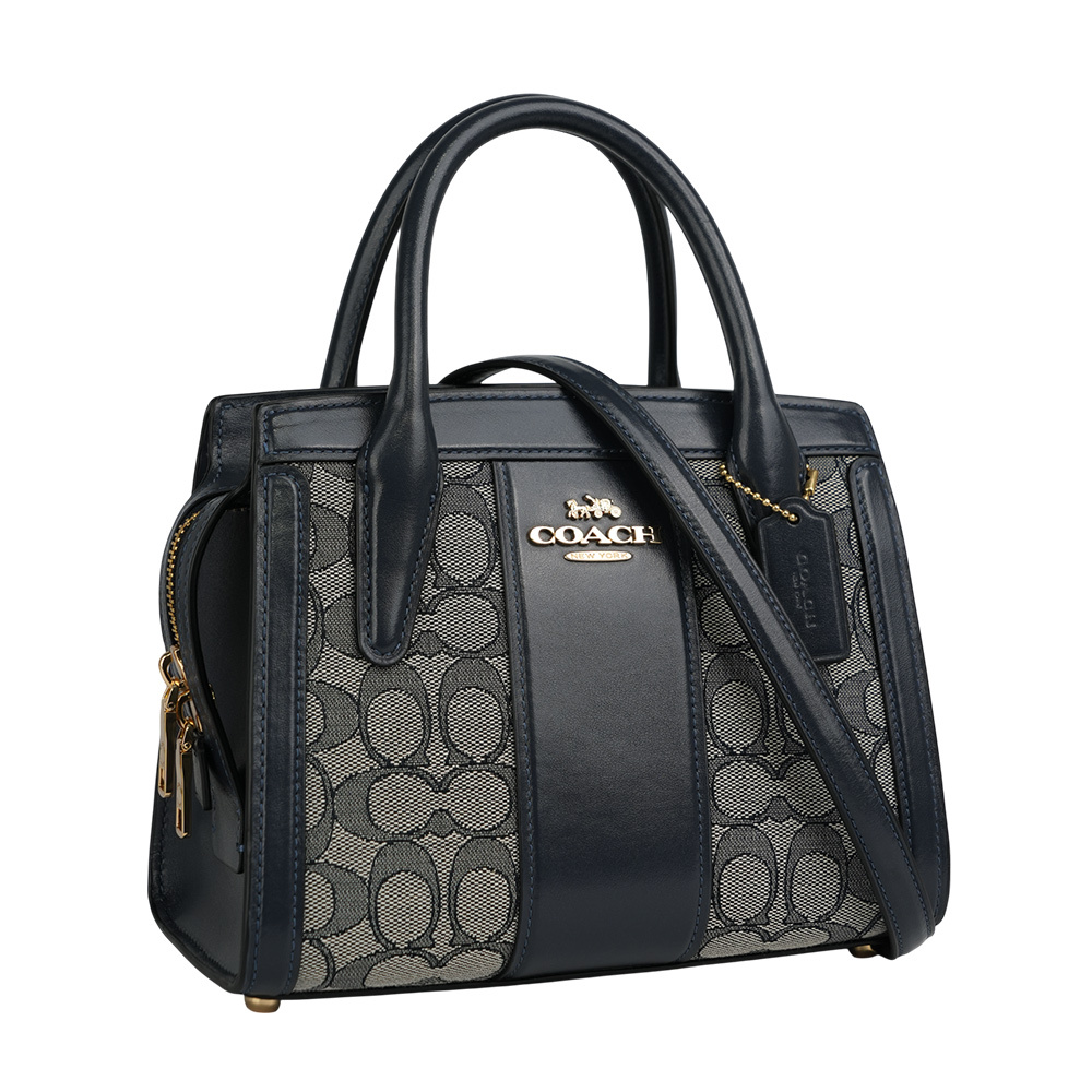 【COACH】Andrea 緹花布及牛皮手提/斜背二用包(海軍藍/午夜藍)