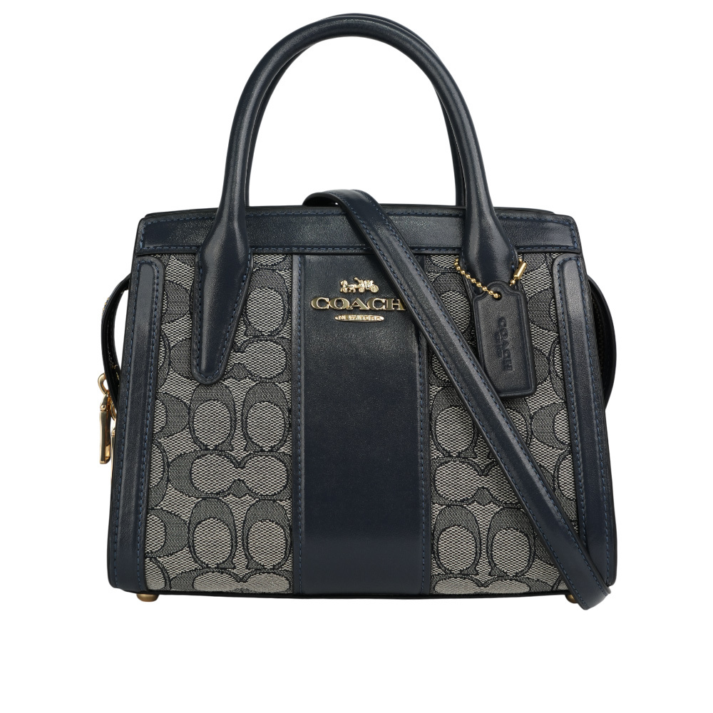 【COACH】Andrea 緹花布及牛皮手提/斜背二用包(海軍藍/午夜藍)