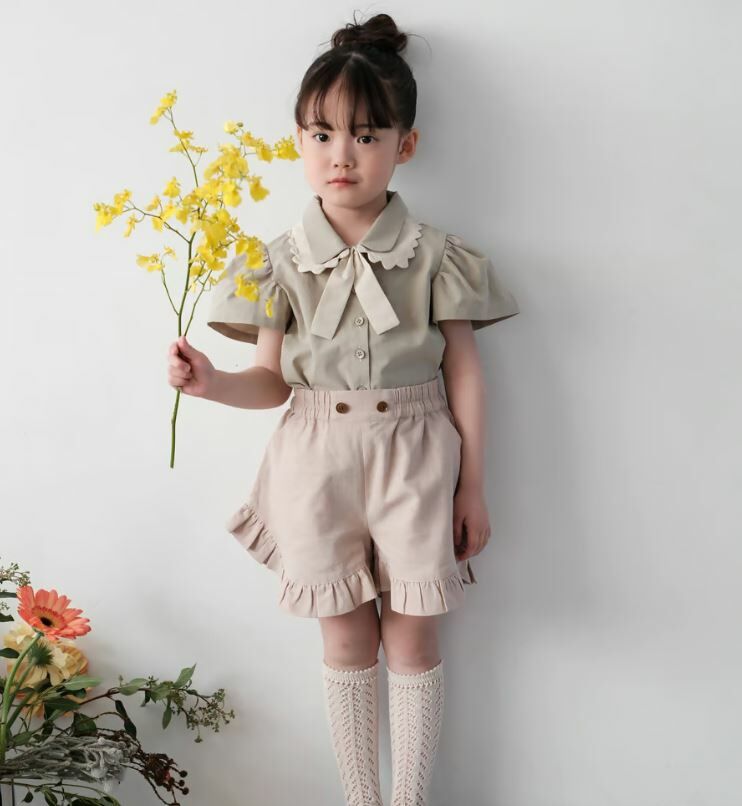 mes kids des fleurs 荷葉花邊短褲 linen lace shorts- ivory
