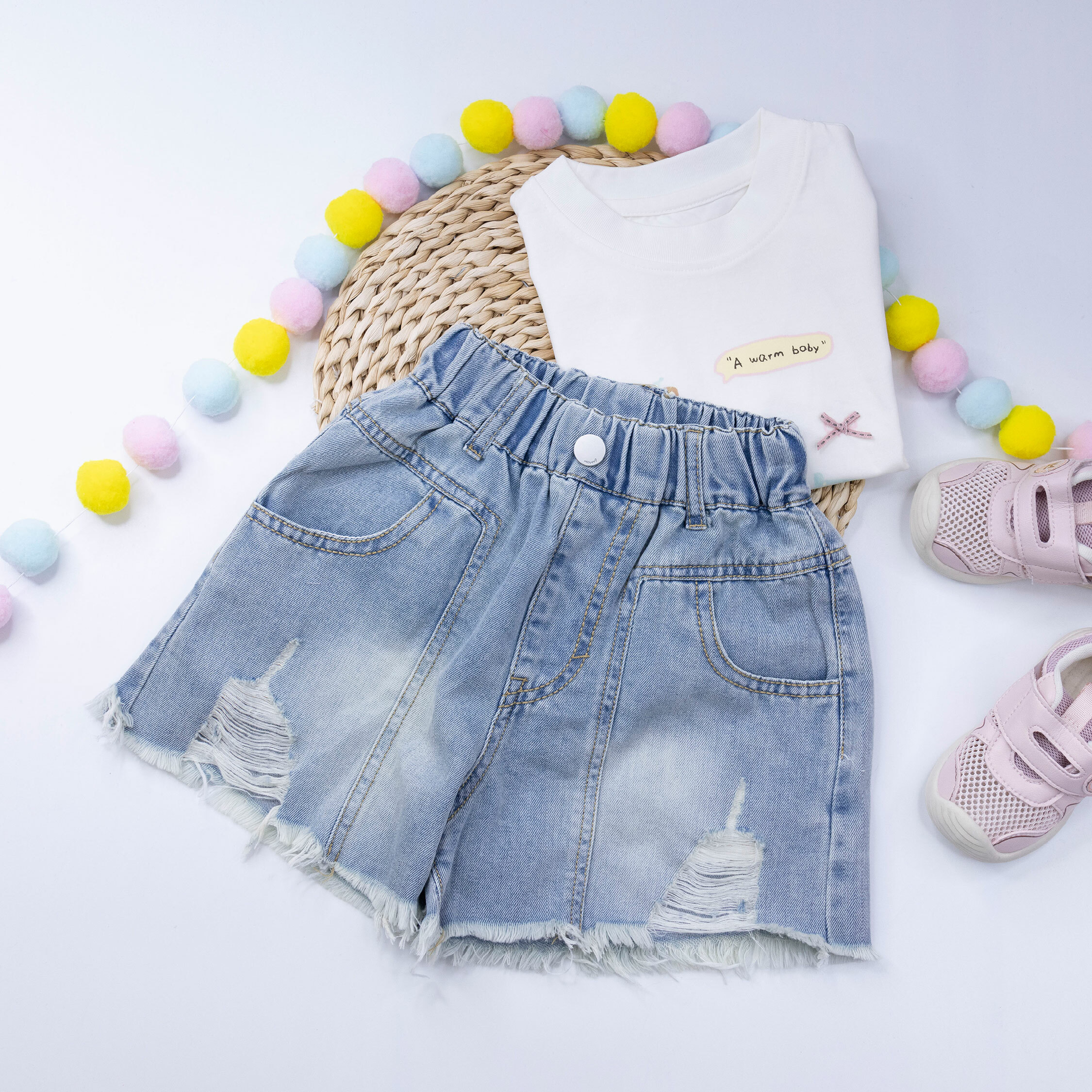 刷破造型抽鬚牛仔短褲 (H50302)