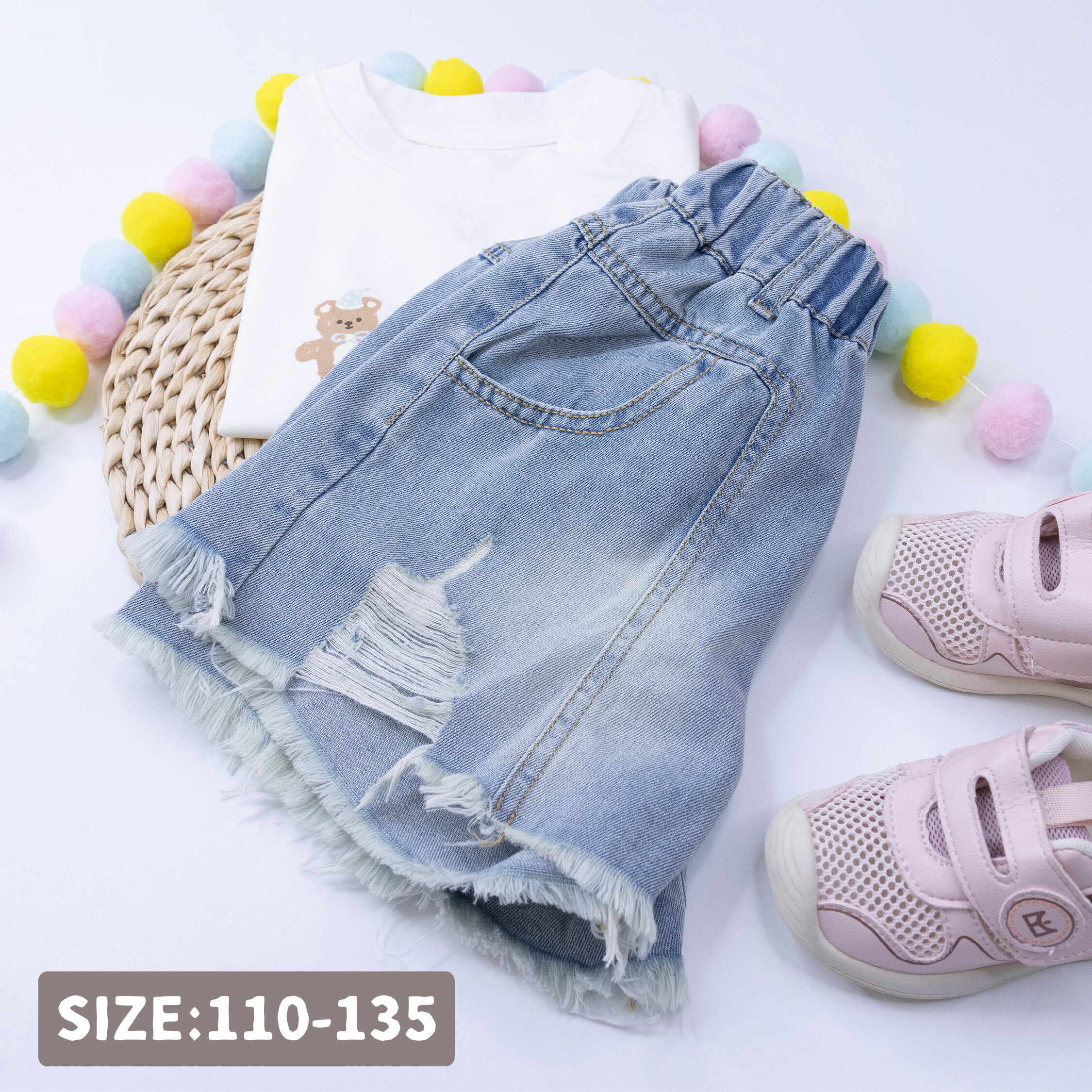 刷破造型抽鬚牛仔短褲 (H50302)