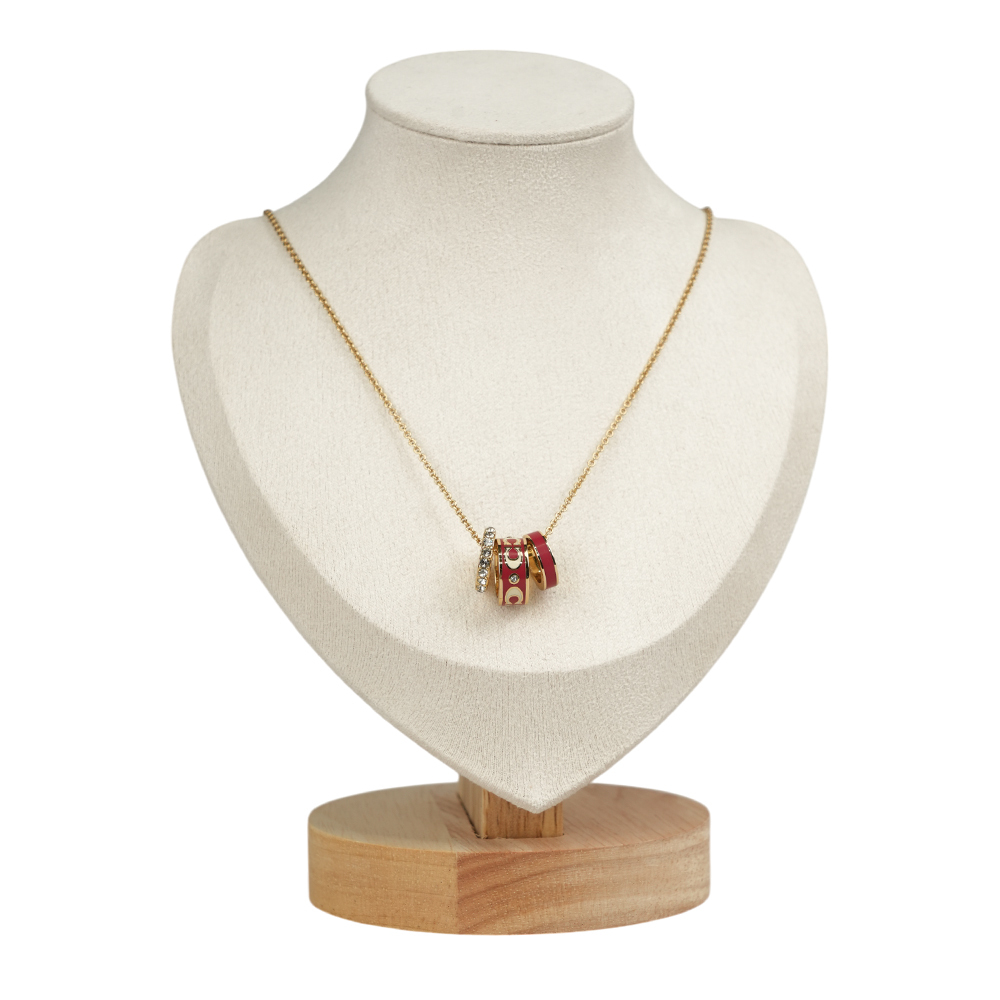 【COACH】C Logo/金屬/玻璃水鑽三圓環項鍊(金色/紅色)