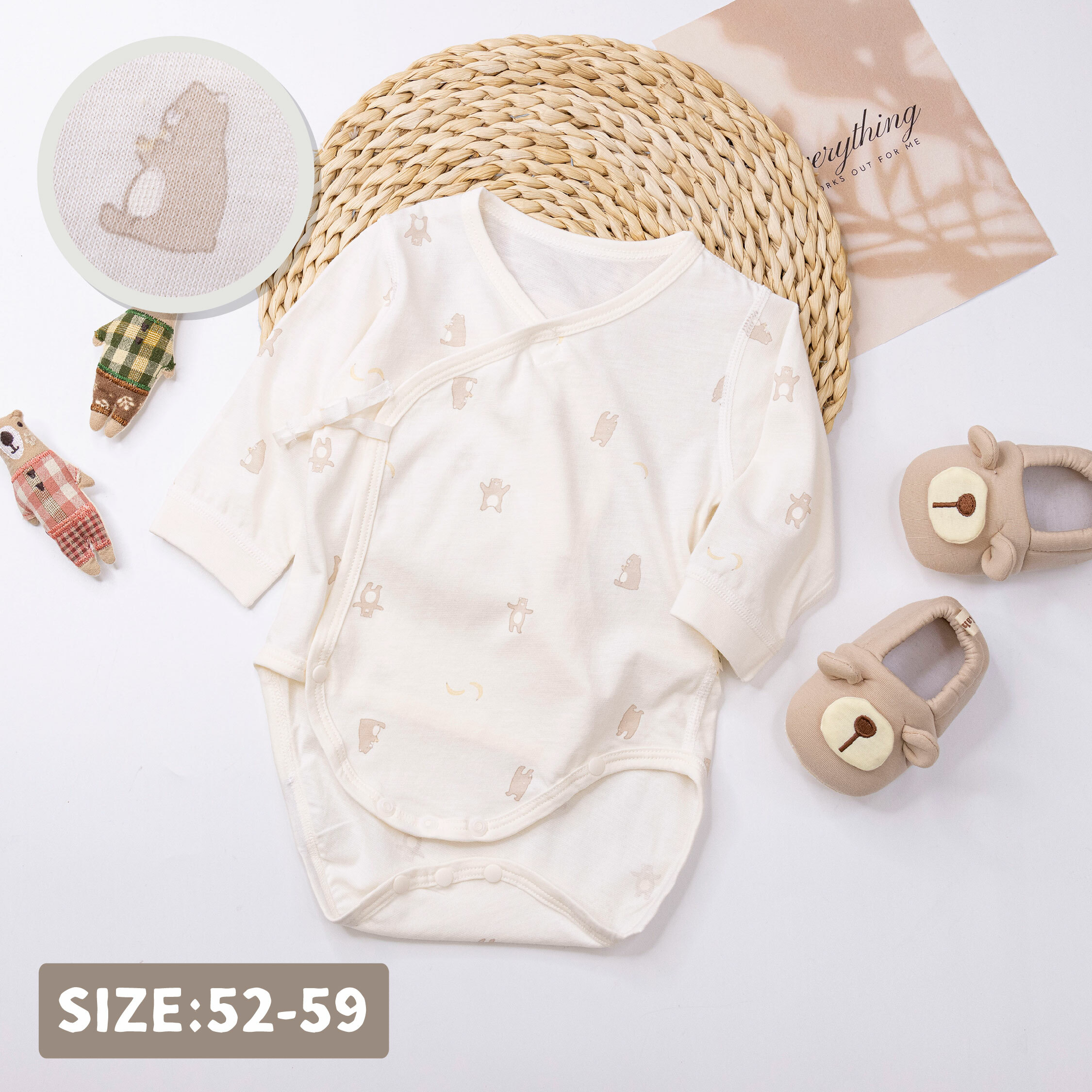 純淨系列【T0048】童趣小熊香蕉開襟長袖包屁衣