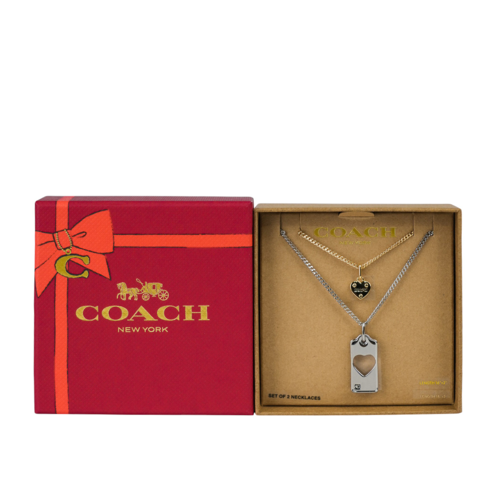 【COACH】愛心吊牌造型項鍊組(金色/銀色) CY113 A31