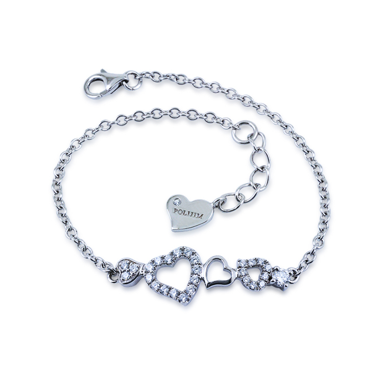 925純銀「心心相印」晶鑽手鍊 (16.5公分+2公分延長鍊)-SDL0005