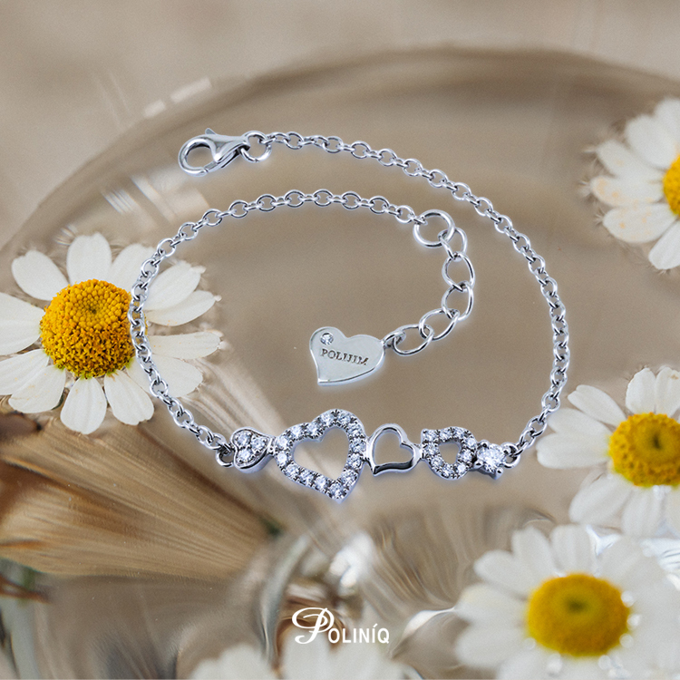 925純銀「心心相印」晶鑽手鍊 (16.5公分+2公分延長鍊)-SDL0005