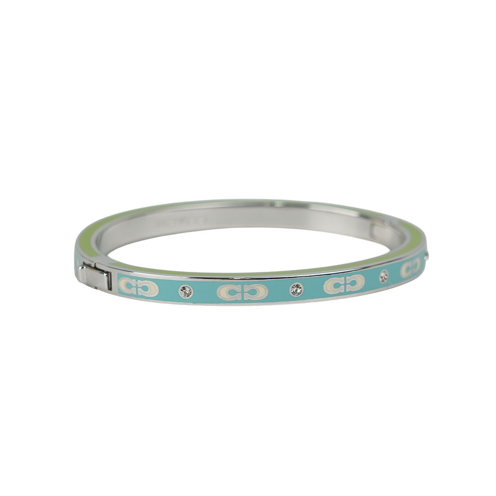 【COACH】CC Logo 琺瑯及水鑽不可調手環(銀色/藍色/綠色) CV258 E7N