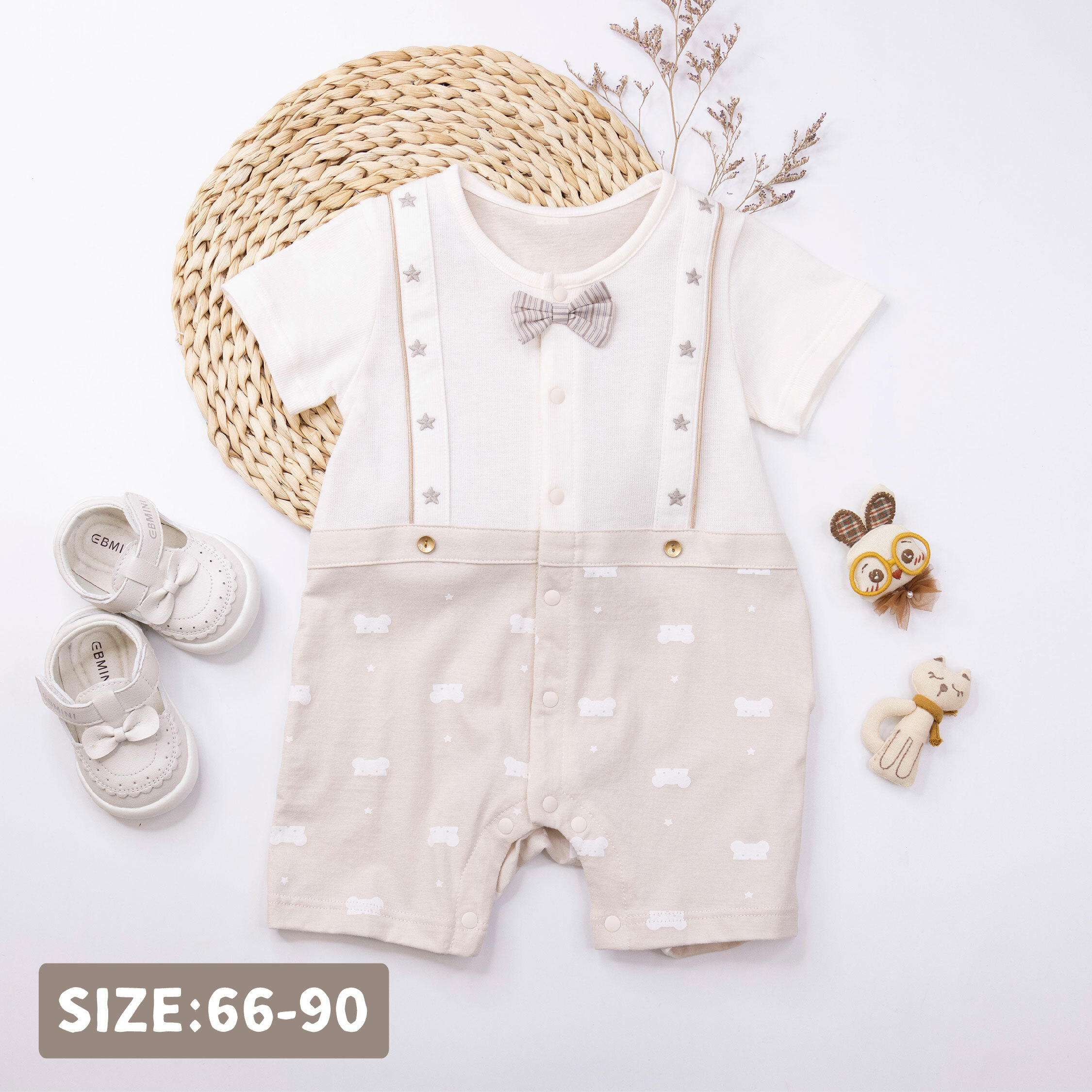 純淨系列【T0026】星星小熊裝飾領結短袖連身衣