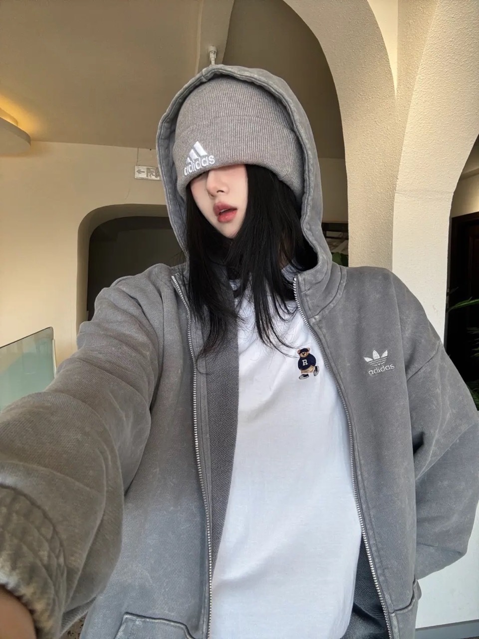 ADIDAS ORIGINALS 復古做舊 連帽外套 寬鬆 女款 水洗灰 IY8039 黑灰 JJ0331 / 預購