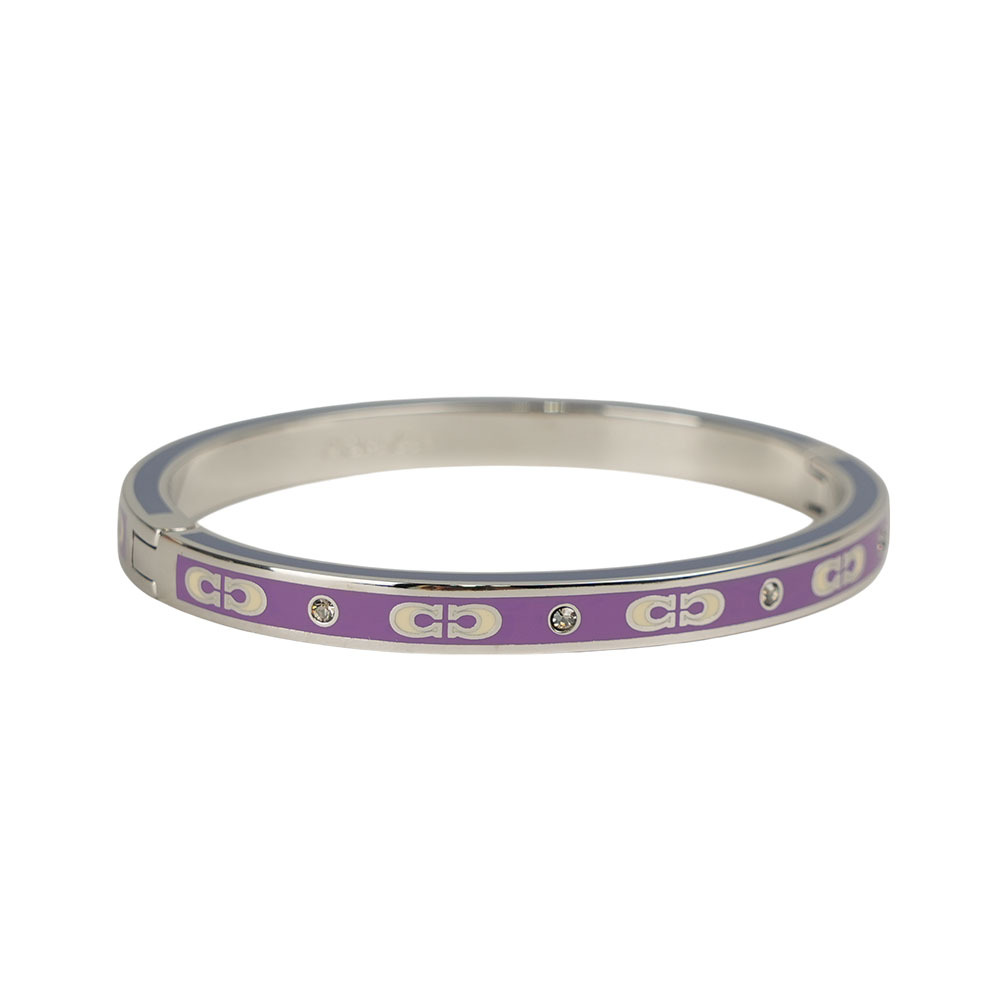 【COACH】CC Logo 琺瑯及水鑽不可調手環(銀色/紫色/藍色) CY053 AV6