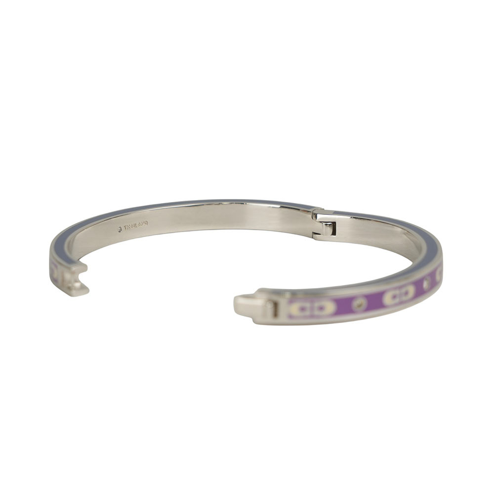 【COACH】CC Logo 琺瑯及水鑽不可調手環(銀色/紫色/藍色) CY053 AV6