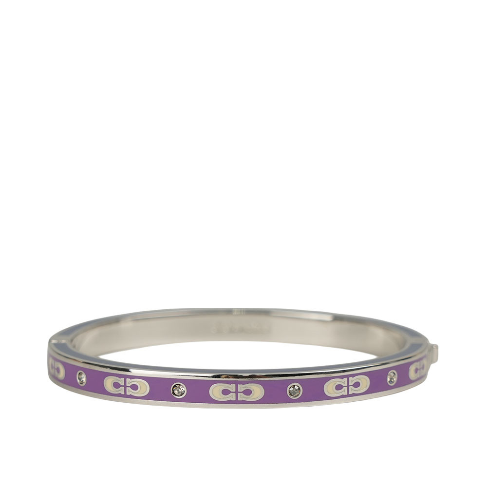【COACH】CC Logo 琺瑯及水鑽不可調手環(銀色/紫色/藍色) CY053 AV6