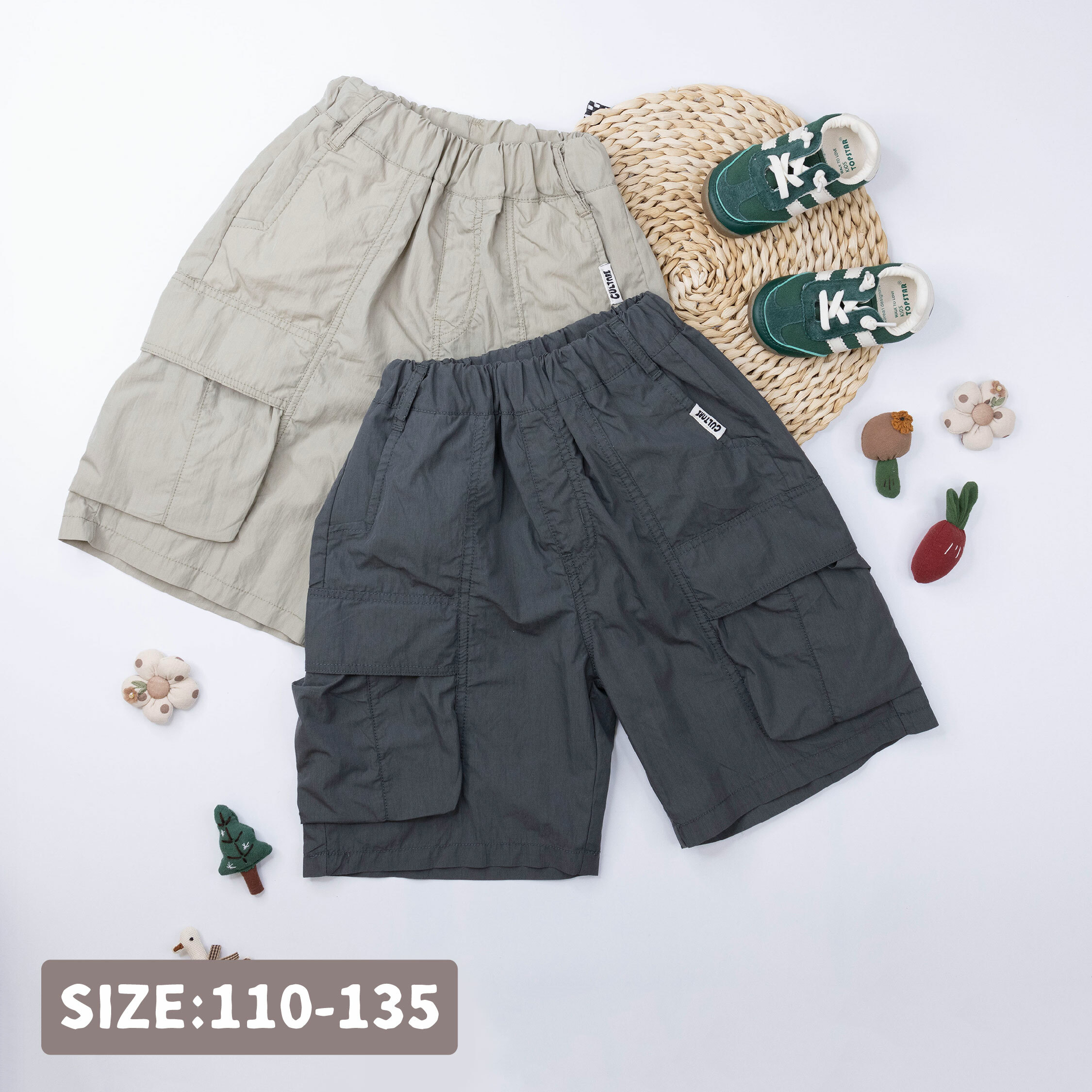 【H50236】簡約素色口袋工裝短褲