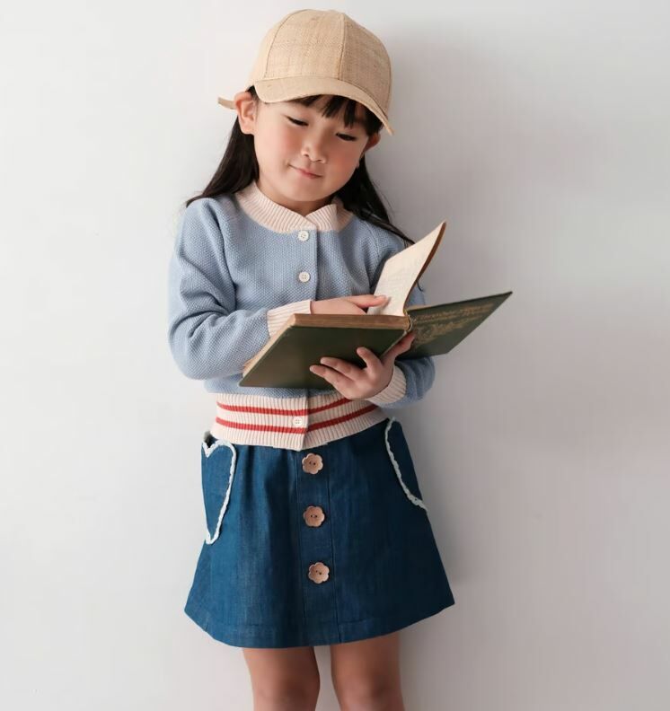 mes kids des fleurs 愛心口袋裙 heart pocket denim skirt-blue
